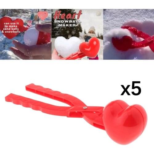 5 Pieces Snowball Makers, Heart Shaped Winter Snow Mold Clip Clamp Kids Toy