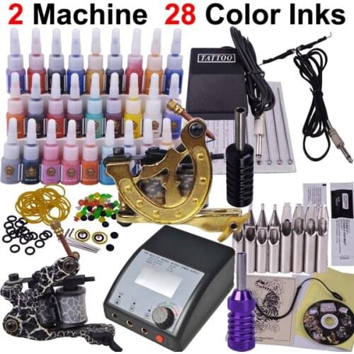YLT-37 Tattoo kit complete tattoo tool equipment tattoo starter kit 2machine 28 color links