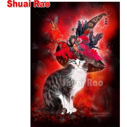 Full square round drill diy 5d diamond painting red hat cat diamond mosaic cross stitch diamond embroidery animal pet,gift