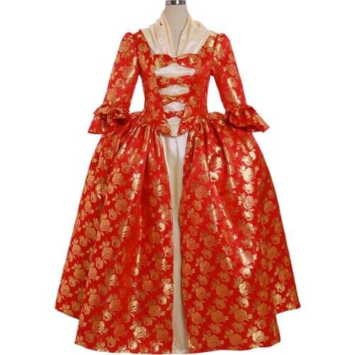 18the Century Caraco Red Floral Ball Gown Marie Antoinette Queen Dress Women Wedding Gown Custom Made L320