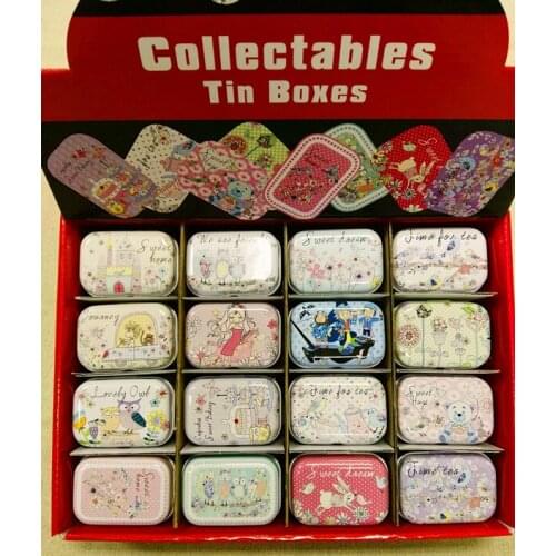 Free Shipping!32pcs/box Cartoon Style Mini Tin Box Metal Coin Saver Jewerly Case Pill case 16 designs Chocolate Box GD16