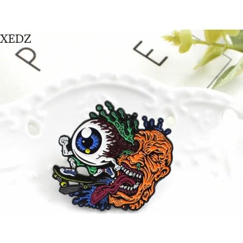 XEDZ New Scary ghost eye Child Brooch Big Mouth Long Tongue Green Snot ateboard Shoes Badge Jewelry Denim Pendant Jewelry Gift
