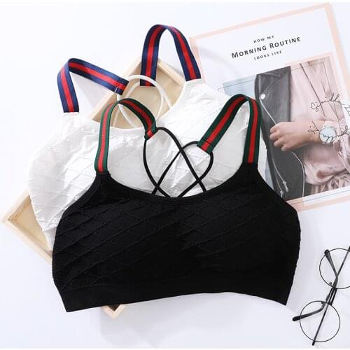 Girls' Bra With Cross Ribbons And Stripes Beautiful Back Wrap Tube Top Without Steel Ring Sports Bra 12-18Y