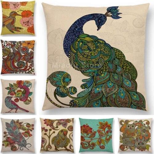 Newest Bohemian Floral Pattern Sofa Throw Pillow Case Feather Frisky Birds Flowers Hummingbird Peacock Parrot Cushion Cover