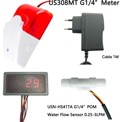 US208MR Flow Totalizer+USC-HS41TA 0.5-3.5L/min G1/4 OD Flow Rate Frequency Counter Hall water Flow Sensor