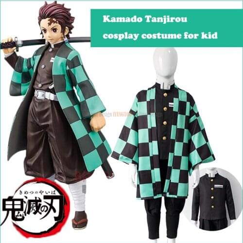 Kid costume Anime Demon Slayer Kimetsu no Yaiba Costume Kamado Tanjirou Cosplay Wigs Halloween carnival party costume for kid