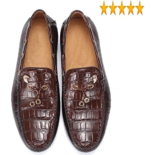 Designer Luxury Men Boat Brown Loafers Genuine Crocodile Leather Formal 2021 Breathable British Office Flat Shoes