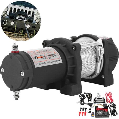 Free shipping Electric Winch Hoist Cable 12V Cable Winch 1360kg / 3000lbs Electric Winch with Remote Control (1360kg)
