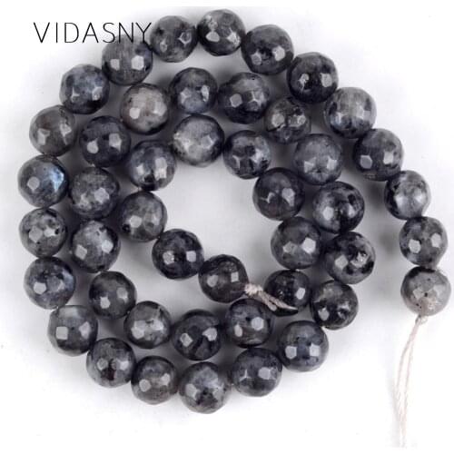 Natural Faceted Black Labradorite Stone Beads For Jewelry Making 4 6 8 10 12mm Loose Spacer Beads Diy Necklace Bracelet 15