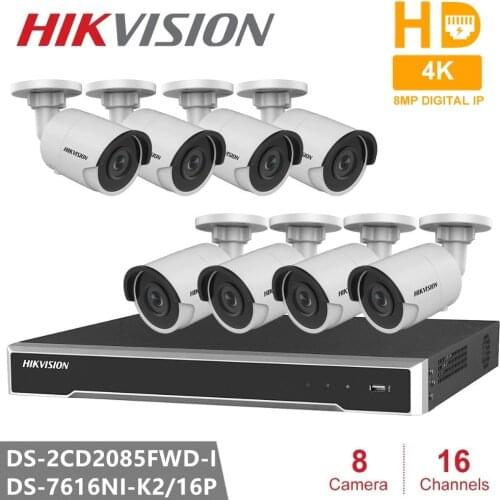 Hikvision 8MP Resolution Network POE NVR Kit CCTV Security System 8pcs 8MP Bullet Outdoor IP Camera IR Night Vision Surveillance