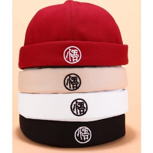 Japanese Men Women Skullcap Sailor Cap Embroidery Warm Rolled Cuff Bucket Cap Brimless Hat Solid Color Adjustable Cotton Hats