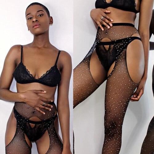 Summer Womens Set-Rhinestone BlingBling Fishnet Stockings Sexy Crotchless Tights Fine Mesh Pantyhose Fashion Nylon Hosiery