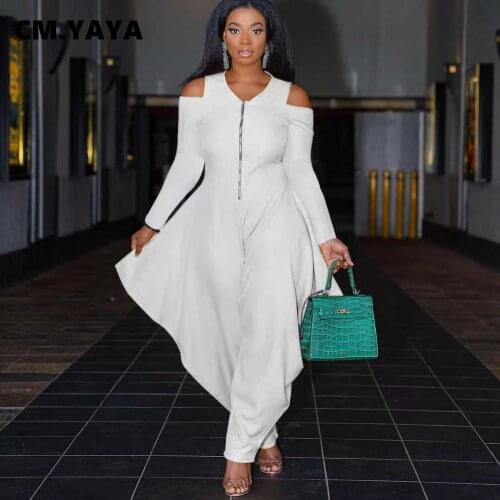 CM.YAYA Women Jumpsuits Solid Hollow Out Zip Loose Jumpsuit Fashion Female Rompers Casual One Piece Overalls Autumn Outfits