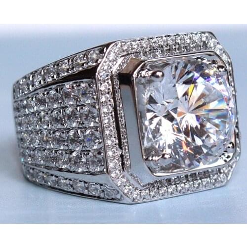 Solitaire Male Ring 4ct 5A Zircon Sona stone Silver color Engagement wedding band ring for Men Luxury Jewelry