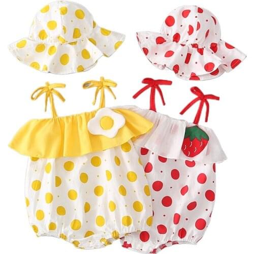 Summer Baby Girl Rompers Newborn Baby Clothes Toddler Sleeveless Sling Bodysuit Jumpsuit with Hat One-Pieces Newborn Girl Outfit