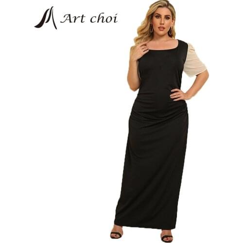 Summer Elegant Women Silk Lace Gauze Long Dress Party Female Korean Slim Splicing Skirt Ladies Light Ripe Vestido Plus size