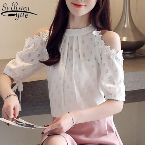 2021 Summer Korean Chiffon Blouse Solid Pullover Ladies Tops Casual Off-Shoulder Short-Sleeve Women Shirts Womens Loose 9246