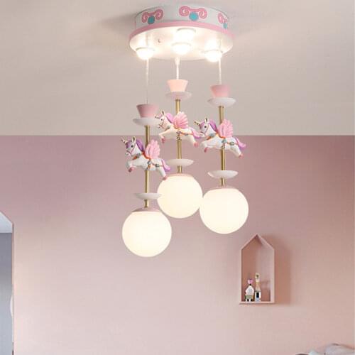 Nordic Simple Chandelier Boys and Girls Bedroom Dreamlike Unicorn Hanging Lamps Creative LED Childrens Room Cartoon Lighting