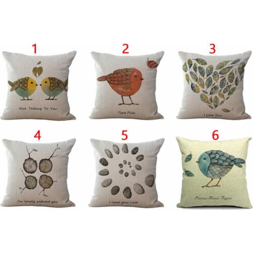 Cute Bird Cotton Linen Pillow Case Home Sofa 18'' Waist Throw Decor Cushion Cover