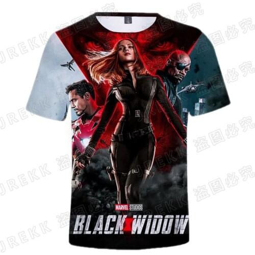 Black Widow Men Short Sleeve T-shirts Summer Fashion 3D Print Marvel Mens Clothes Streetwear Oversize Children T Shirt