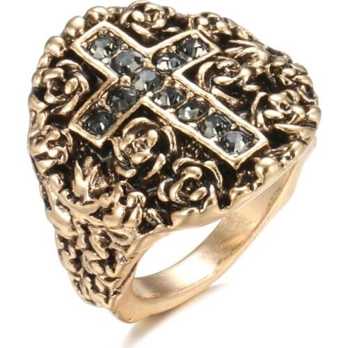 Gothic Retro Cross Pattern Ring Punk Domineering Mens Luxury Zircon Ring Fashion Religious Anniversary Accessories
