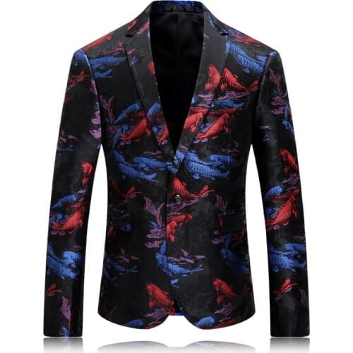 3D-Print Fish Men Blazers Suit Casual 2019 New Long Sleeve Men Blazer Designs Plus Size Coat Blazer Men