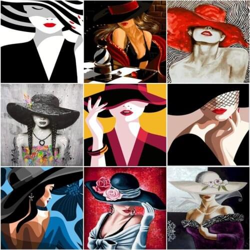 Hat Girl Paint By Numbers Pictures For Adults On Canvas With Framed Digital Coloring Drawing Oil Paintings By Number Home Decor