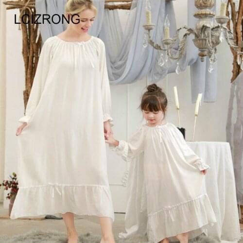 New Women Loose Family Clothing Mom Daughter Nightgown Oversize Mid-Calf Bathrobe Night Dress Girl Matching Outfits Sleepwear