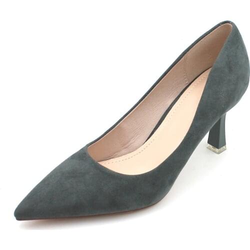 2021 Autumn/Winter Womens High Heel Womens Working Single Shoes with Fine Heel and Point-toe Suede