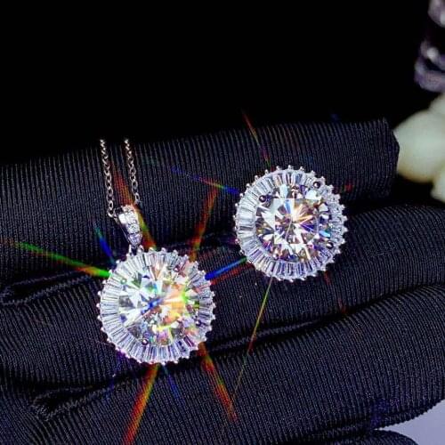 Super big size shinning natural moissanite gem ring necklace jewelry set real 925 silver party gift 11*11mm size good sparkling
