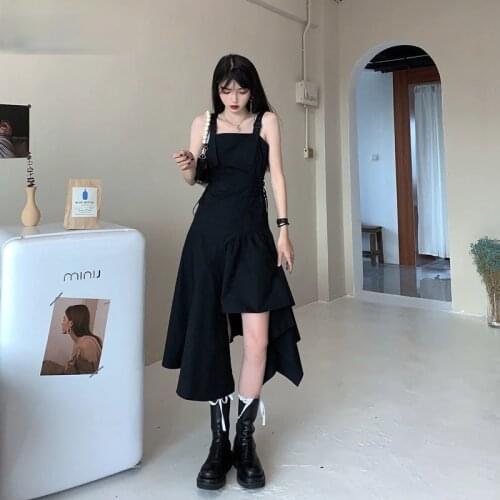 Dress Women Sleeveless Stylish Black Summer Dresses Leisure Adjustable Strap Sling Girls Street Wear Fashion Empire Ulzzang New