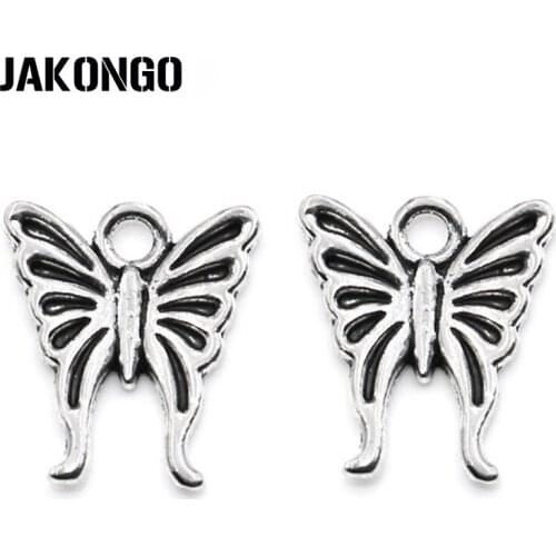 JAKONGO 20pcs Antique Silver Plated Zinc Alloy Butterfly Charms Pendants for Jewelry Making DIY Handmade Craft 16x14mm