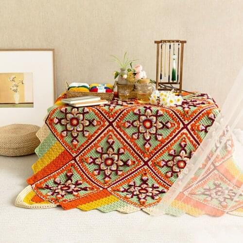 134*134cm Handmade Crochet Blanket DIY Package Original Hand Hooked Crochet Blanket Cushion Felt Bay Window Blanket