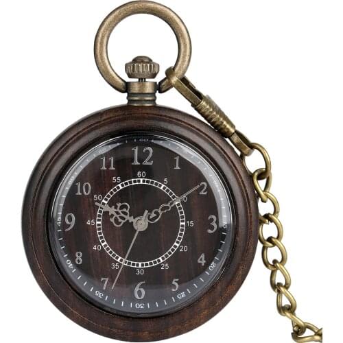 Durable Ebony Large Pocket Watch Men Women Arabic Numerals Dial Pocket Watches Classic Bronze Pendant Chain Pendant Clock