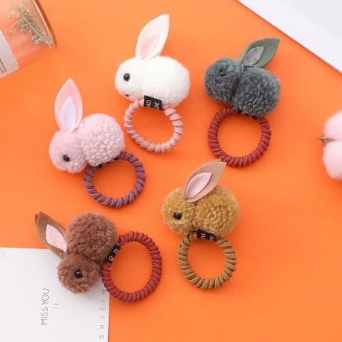 QCute Horsetail Hair Ring Headband Plush Rabbit Elastic Rubber Hair Bands Hair Rope Girls Hair Accessories Women Hair Ring Elast