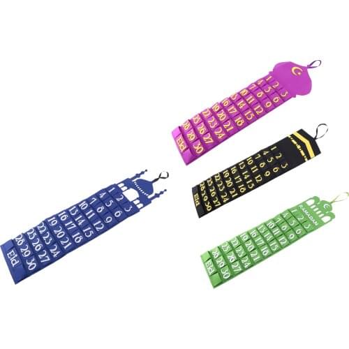 Ramadan Mubarak Ramadan Hanging Calendar Felt Eid Mubarak Wall Countdown Calendar with 30 Numbered Pockets