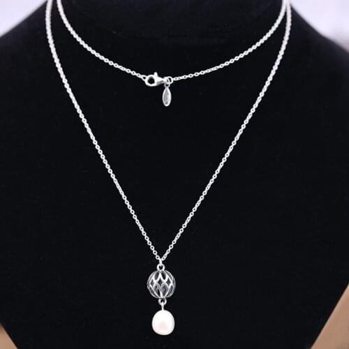 S925 Sterling Silver Necklace Openwork Lantern With Pearl Necklaces For Women Wedding Party Gift fit Lady Fine Jewelry