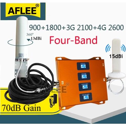 900 1800 2100 2600mhz Four-Band CellPhone Cellular Booster 4g Repeater GSM 2G 3G 4G Cellular Communication Amplifier GSM DCS LTE
