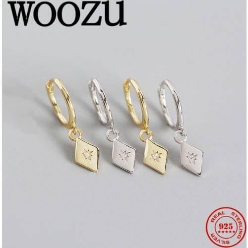 WOOZU Fashion Minimalism Geometric Pavé Zircon Drop Earrings for Women Genuine 925 Sterling Silver Chic Teen Office Jewelry Gift
