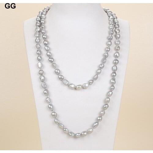 GuaiGuai Jewelry Natural! 46" 12MM Grey Baroque Keshi Pearl Long Necklace