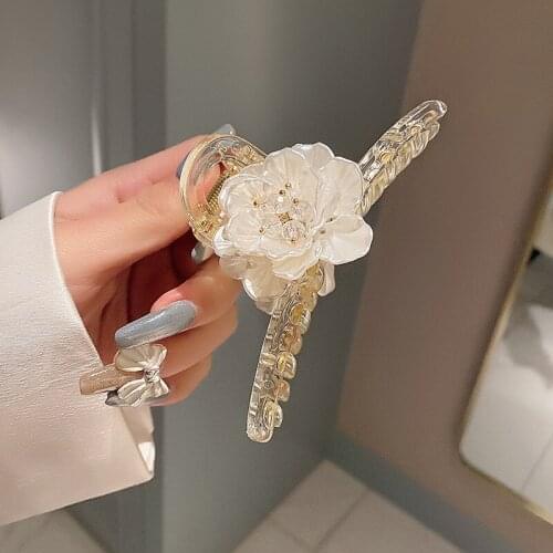 1PC Korean Large Metal Hair Claws Pearl Flowers Headwear Crab Clip Ponytail Hairpin Elegant Barrette Headdress Accessories