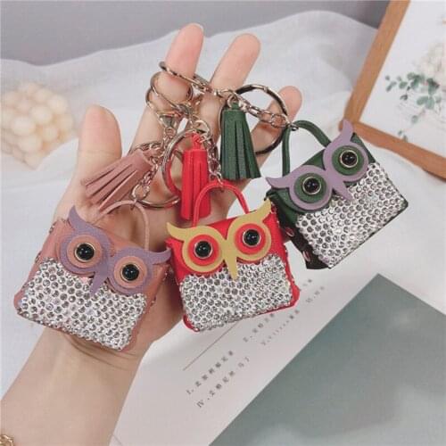 Women Fashion Owl Bag Key Holder Ribbon Keychains Women Bag Charm Pendant Keychain