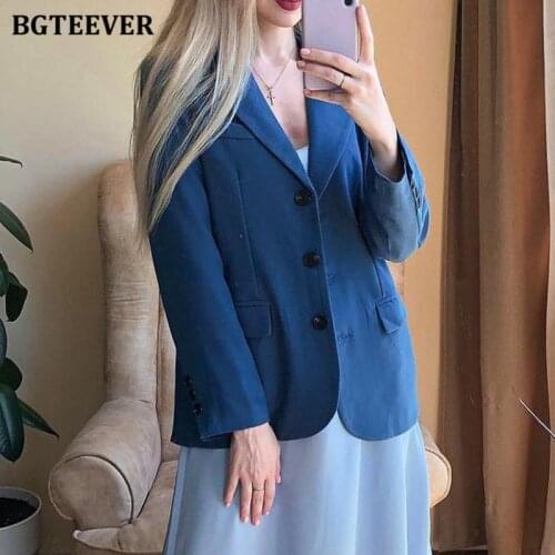 BGTEEVER Elegant Office Ladies Loose Single-breasted Blazer Women Solid Notched Collar Suit Jackets 2021 Spring Outwear Femme