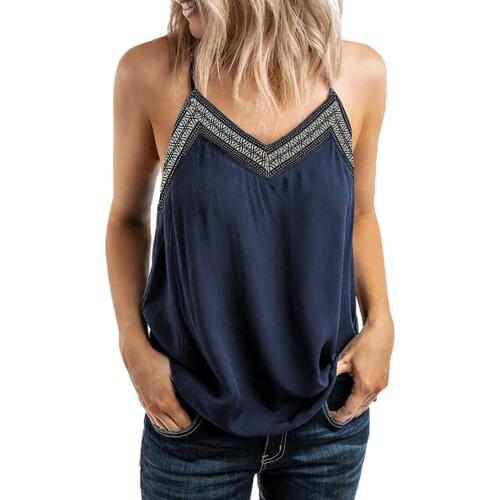 Summer Sexy Off-shoulder Top Sleeveless Ladies V-neck Vest Embroidery V-neck Sleeveless Vest Casual Loose Top