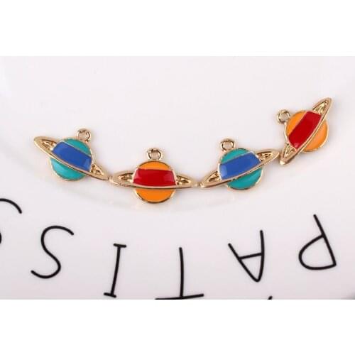 10PCS New Handmade Jewelry Accessories Enamel Gold Satellite Galaxy Charms Alloy Dangle Charms For Bracelet DIY Wholesale