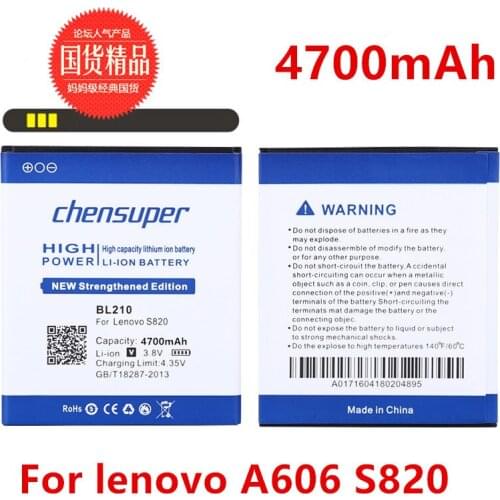 100% original chensuper 4700mAh Batteries BL210 Battery For Lenovo S820 S820E A750E A770E A656 A766 A658T S650 +Tracking number