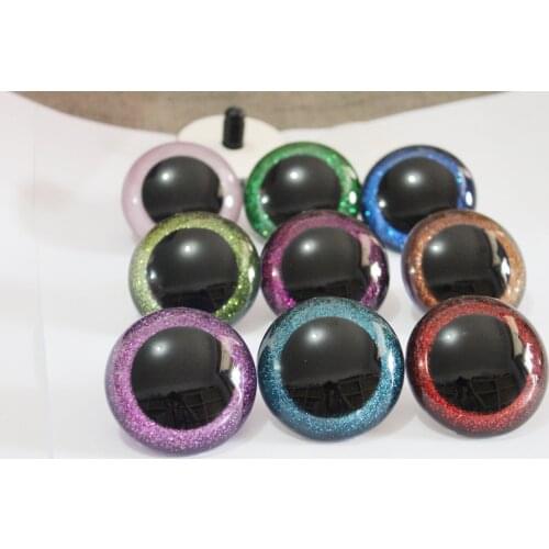 100pcs/lot--30mm/40mm/50mm big size round clear toy safety glitter eyes + glitter fabric + hard washers --size color option