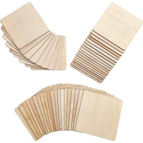 50 Pieces Unfinished Square Wood Slices Blank 4 x 4 In,for Coasters, Pyrography,Painting,Writing,Photo Props Decorations-Dropshi