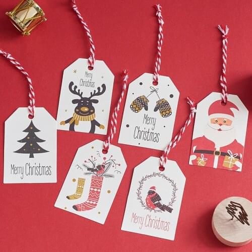 50pcs Merry Christmas Tags Labels Gift Wrapping Paper Hanging Tags Christmas Tree Decoration Santa Claus Paper Cards Xmas Gifts