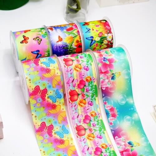 50yards Printed Grosgrain Ribbon For Crafts DIY Hair Bows Birthday Decoration50312